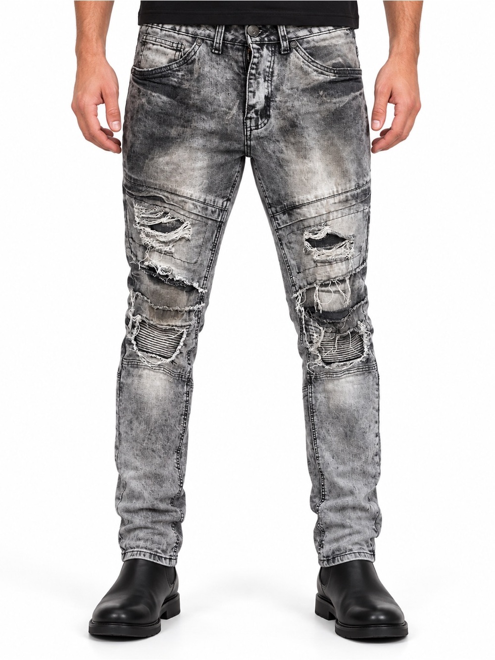 Encrypted Gray Acid Wash Ripped Moto Biker Skinny Jeans Tagged 34x32